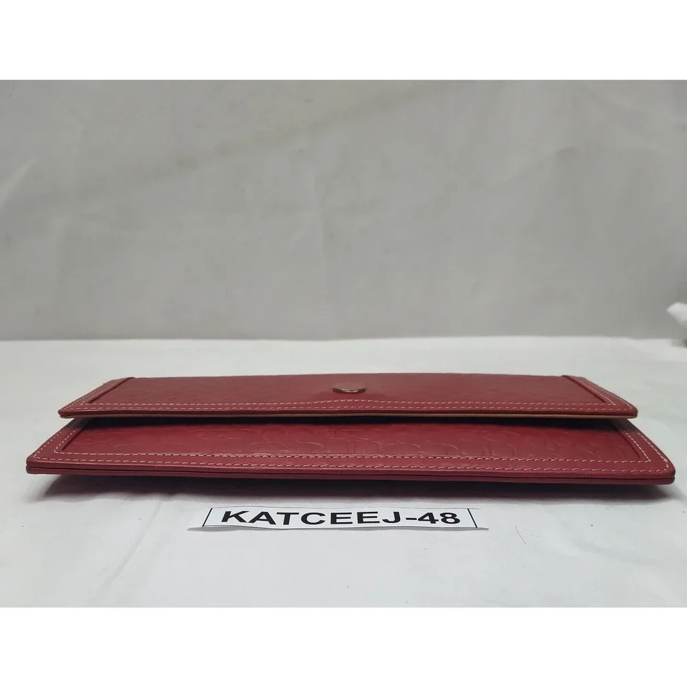 Coach Red Leather C Embossed Credit Card Bifold Envelope Long Wallet